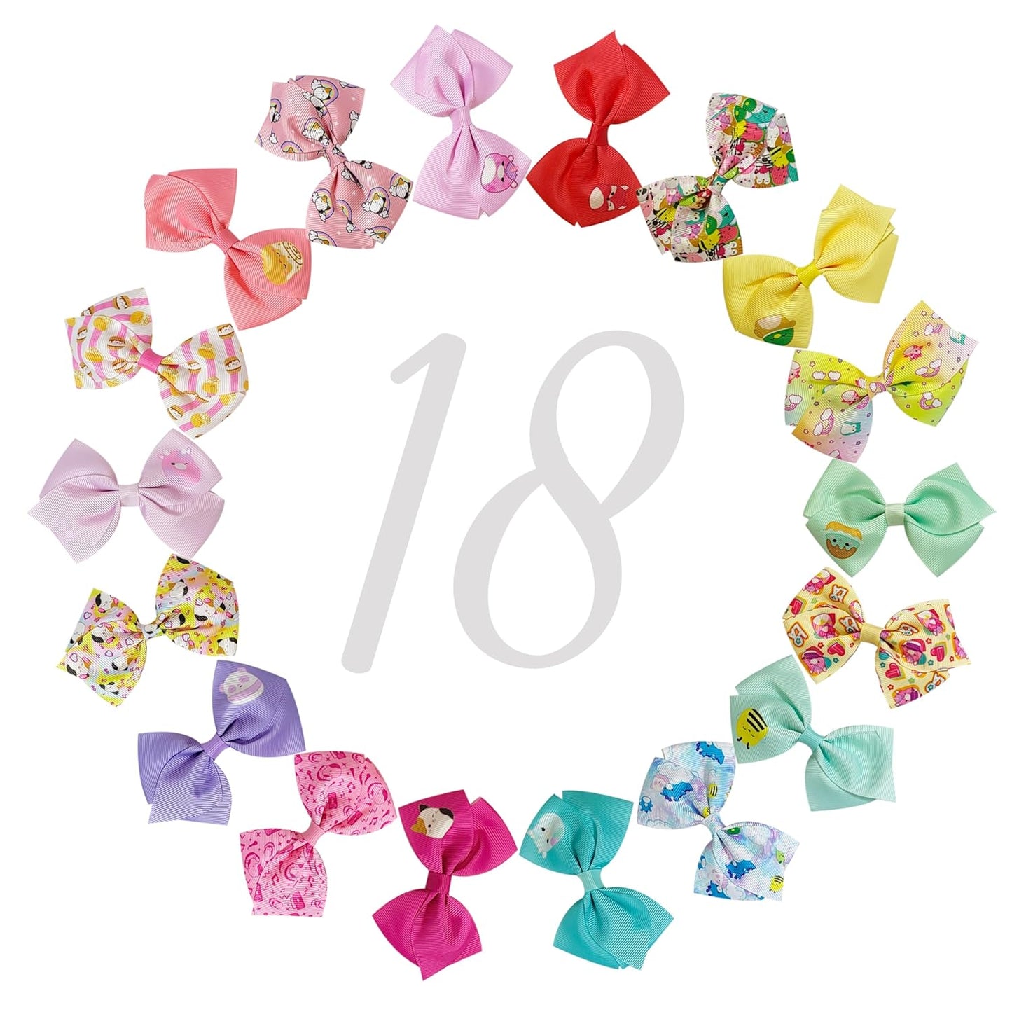 Special Squishmallows Hair Accessories for Girls -18Pc Hair Bow with Aligator Clips, Age 3+