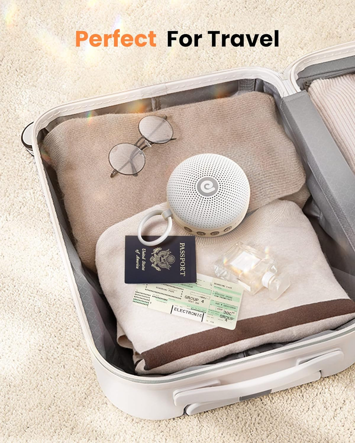 Portable Noise Machine for Baby Adult, Features Powerful Battery, 21 Soothing Sound, Noise Canceling for Office & Sleeping, Sound Therapy for Home, Travel, Registry Gift, Classic White