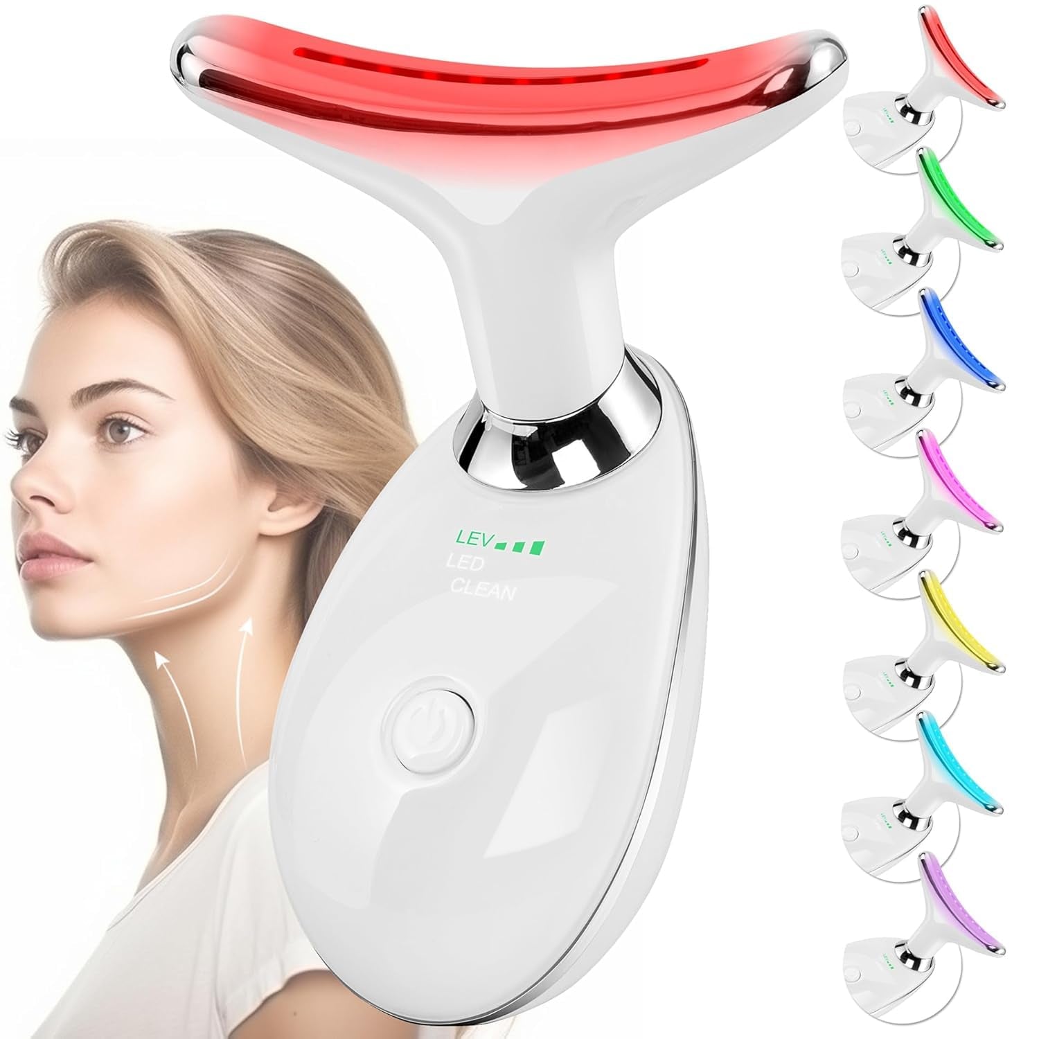Facial Massager Red-Light-Therapy-For-Face and Neck, Face 𝖲 Culpting Wand with 7 Color (White)