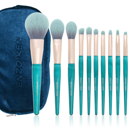 Blue Makeup Brushes Set with Case by , Vegan Makeup Brush Set Professional, Cosmetic Brushes Makeup Set, Make up Brushes Vegan, Make up Brushes Set Professional, Wooden Makeup Brush Set Vegan