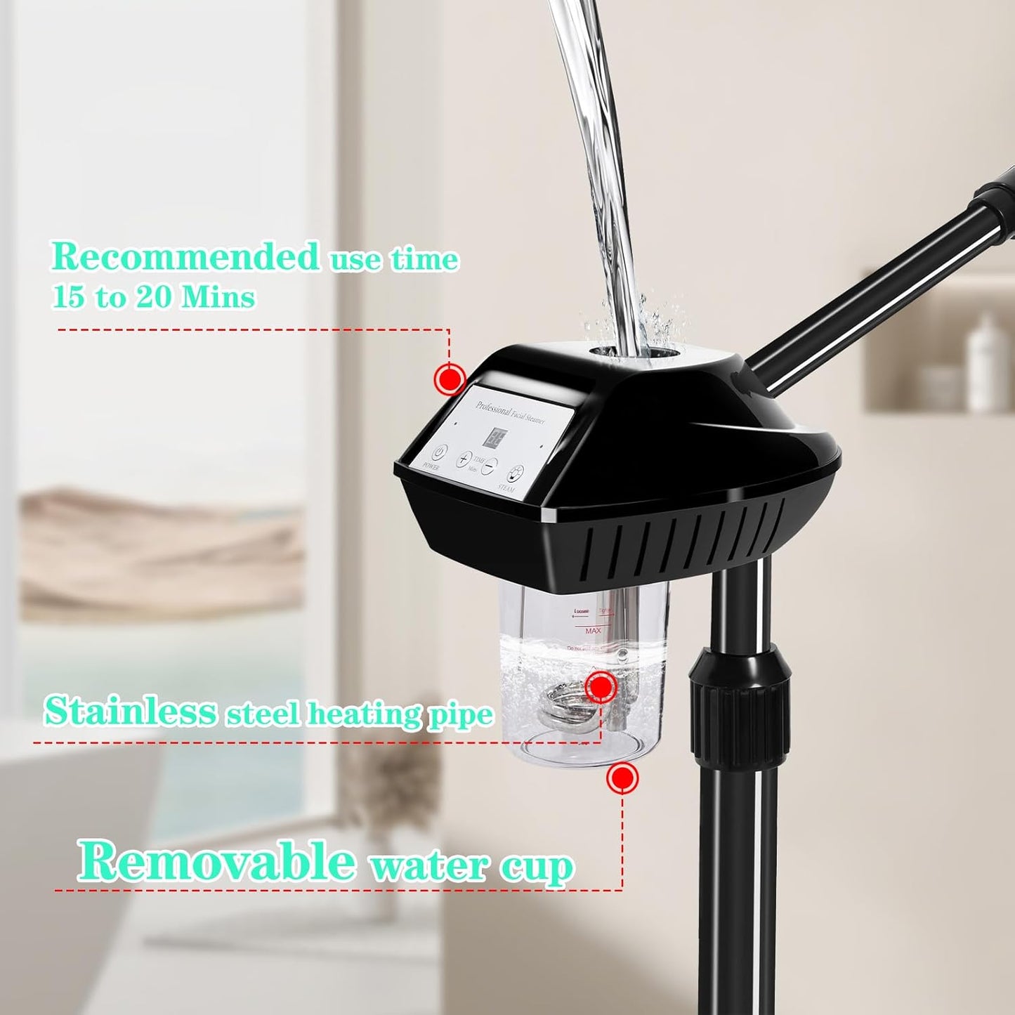 Professional Facial Steamer, Facial Steamer on Wheels with Timer Function, Ozone Face Steamer for Spa, Salon and at Home Use